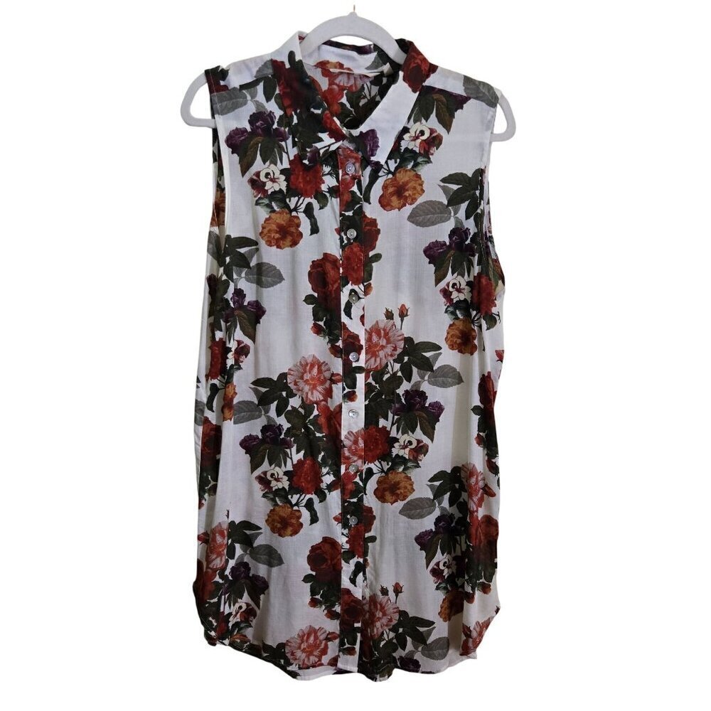 Soft Surroundings Autumn Bloom Floral Sleeveless Tunic Blouse Size L